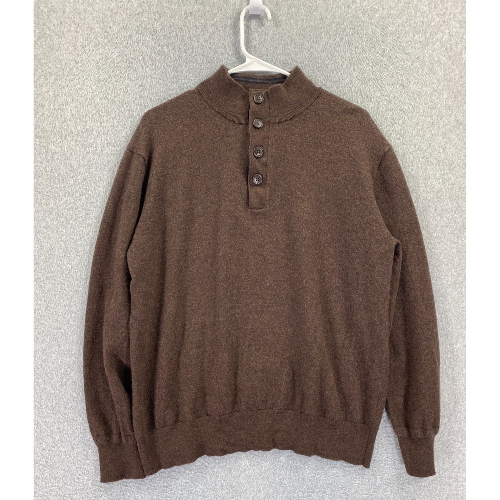 Orvis Sweater Mens XL (Fits Medium) Mock Neck Button Pullover Knit Merino Wool‎